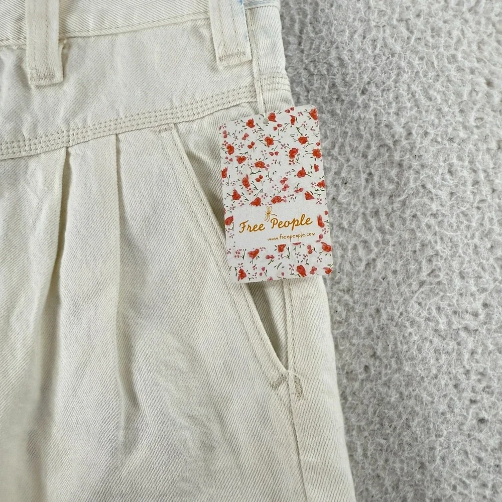 Free‎ People Side Car Mini Skirt Womens Size 28 White Denim Frayed Hem Casual - Picture 5 of 16
